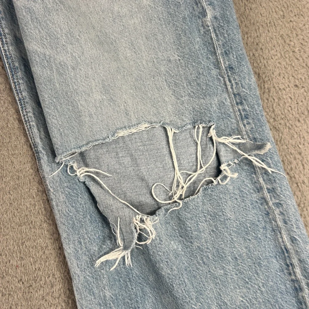 American Eagle Super High Rise Baggy Wide Leg Jeans Womens 8 Blue Distressed - Picture 3 of 16